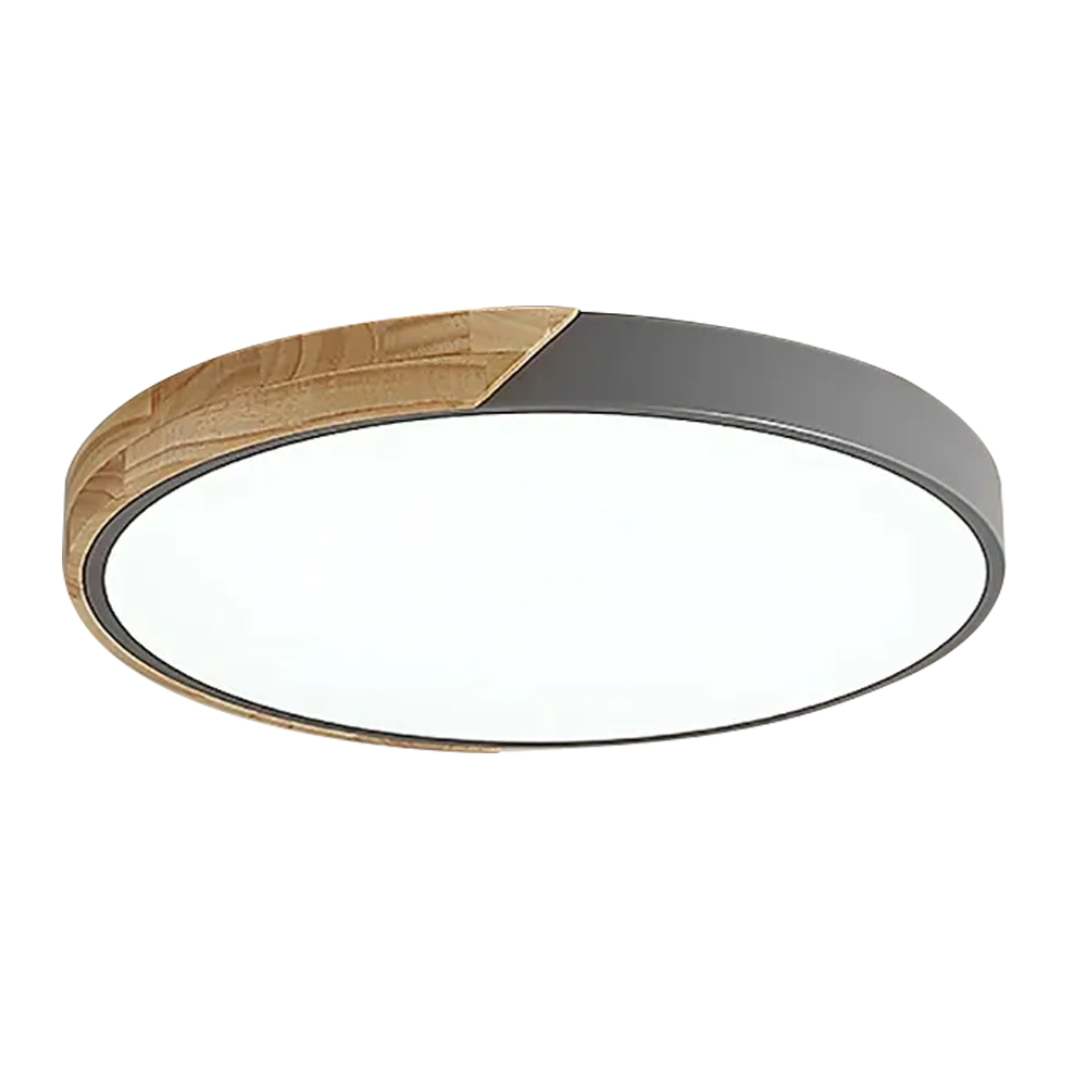 LED Drum Shaped Wood & Metal & Acrylic Small Flush Mount Ceiling Light in Gray Dimmable