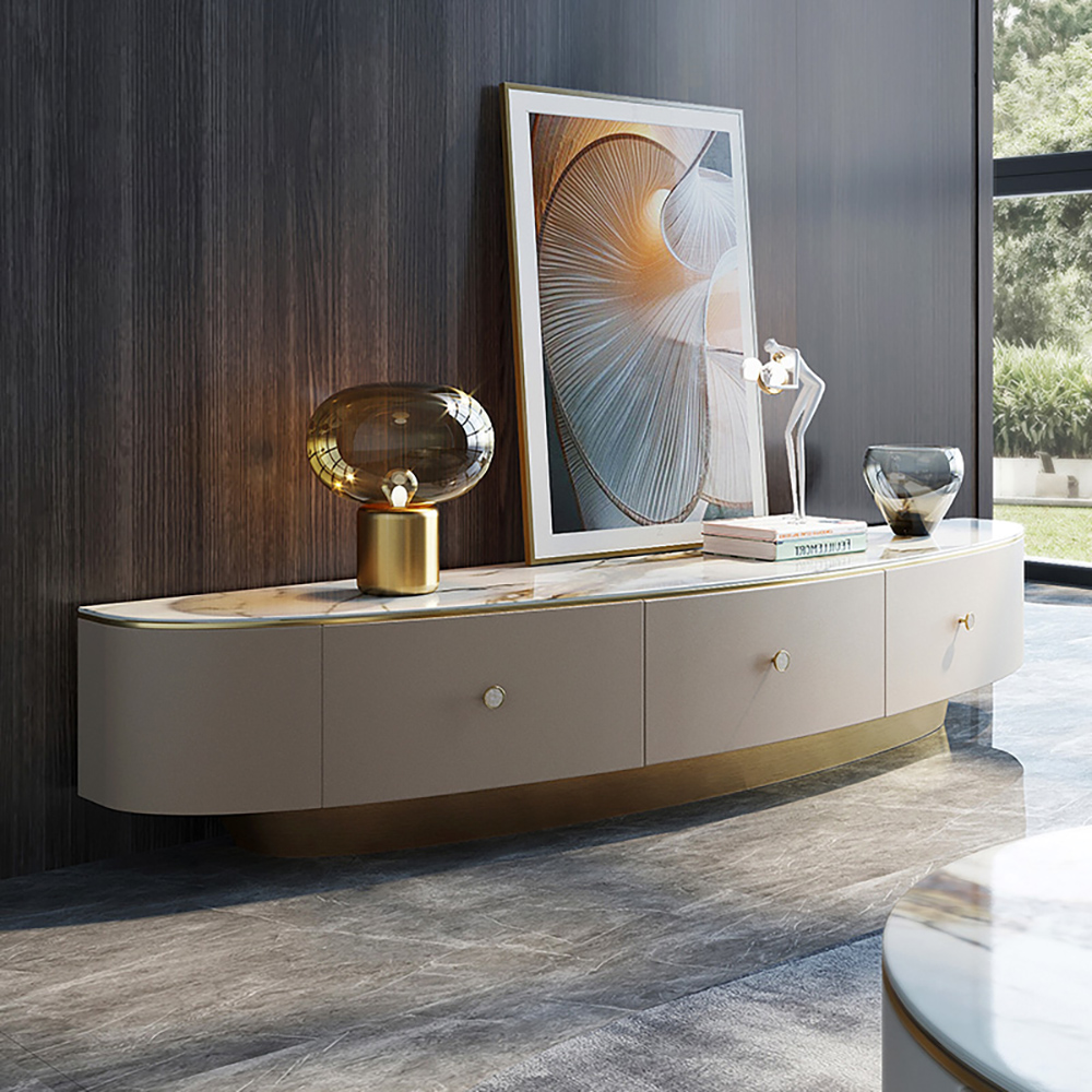

78.7" Stone Top TV Console with Drawers TV Stand in Champagne