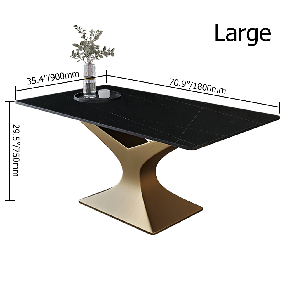 70.9" Modern Dining Table with Stone Top & Carbon Steel Base Rectangle
