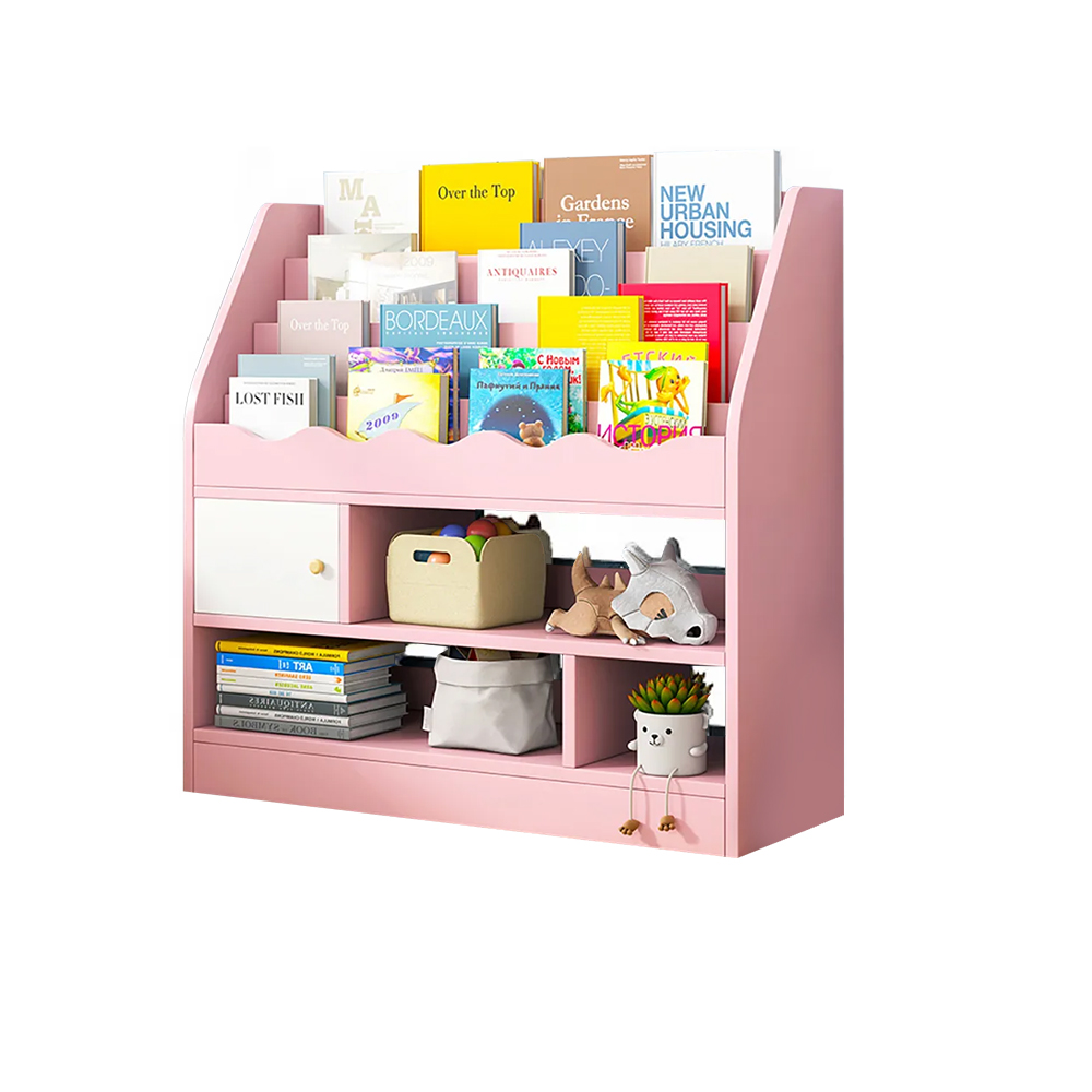 Modern Pink Kids Bookshelf Toy Storage Shelf in Manufacture Finish