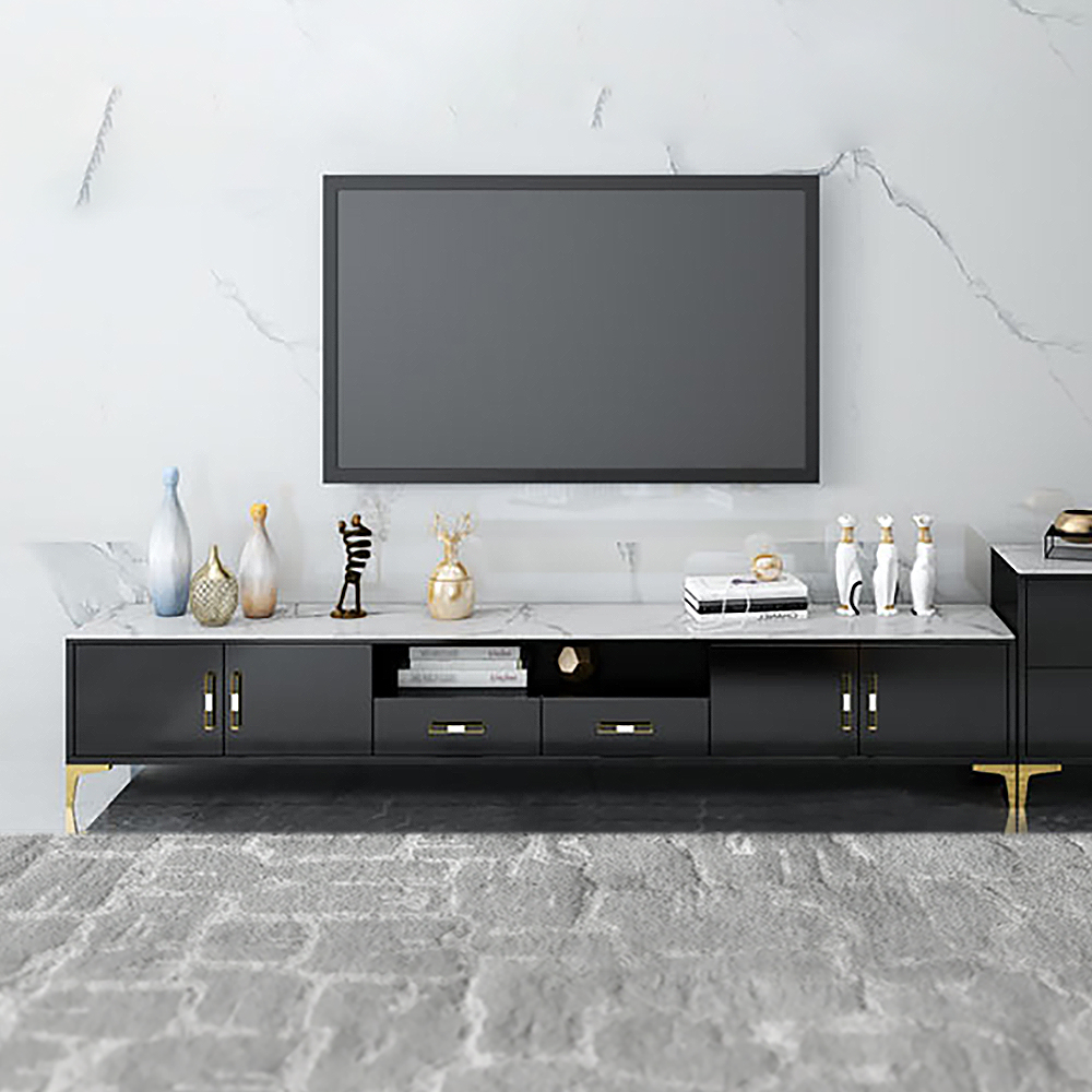 

78.7" Black & White Marble Top TV Stand Media Console with 2 Drawers