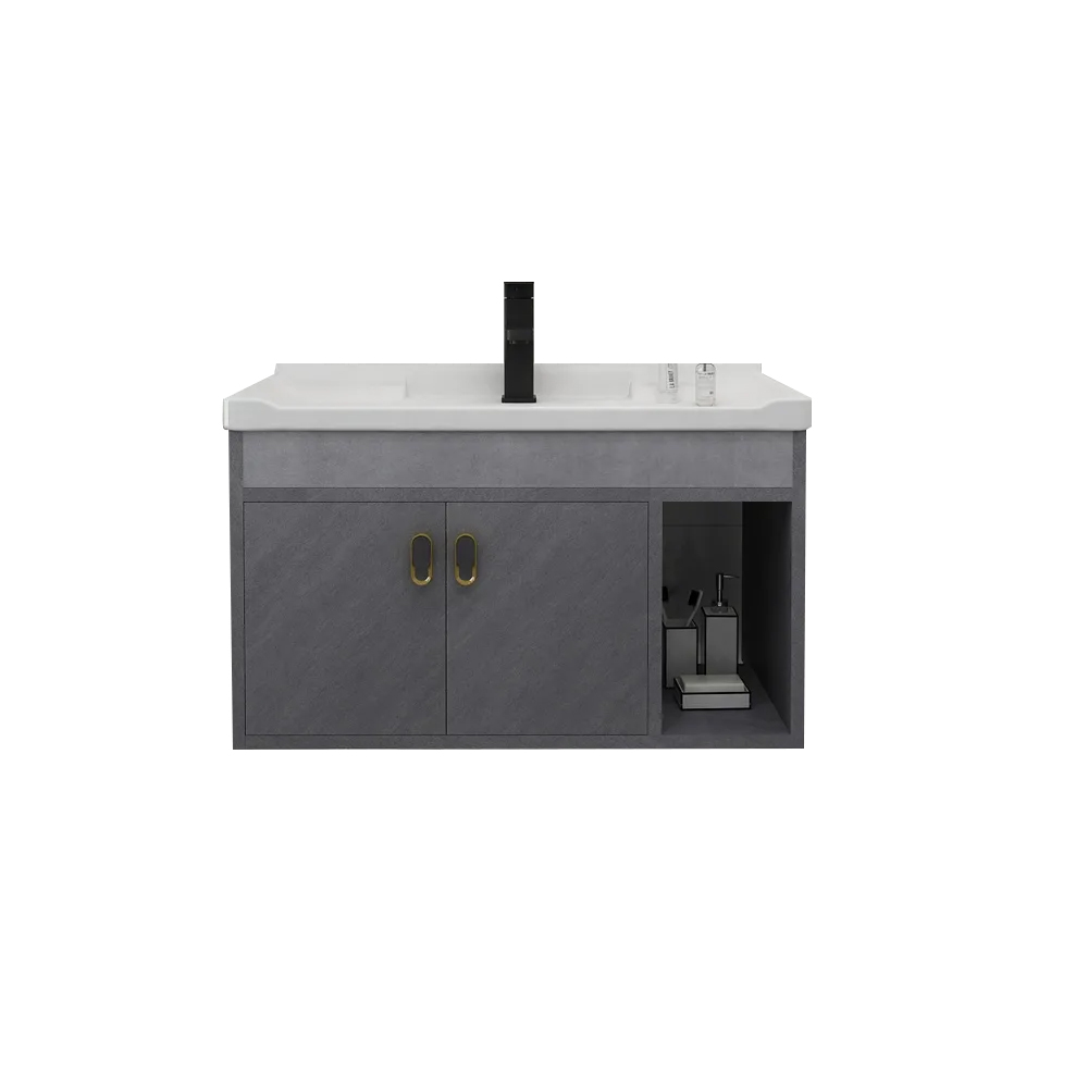710mm Grey Floating Single Vanity with Ceramic Top Bathroom