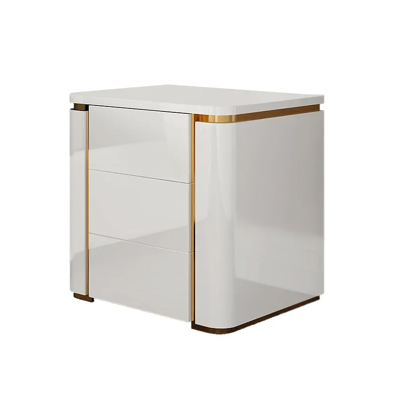 Moderner Nachttisch in Weiß & Gold 3 Schubladen Schlafzimmer