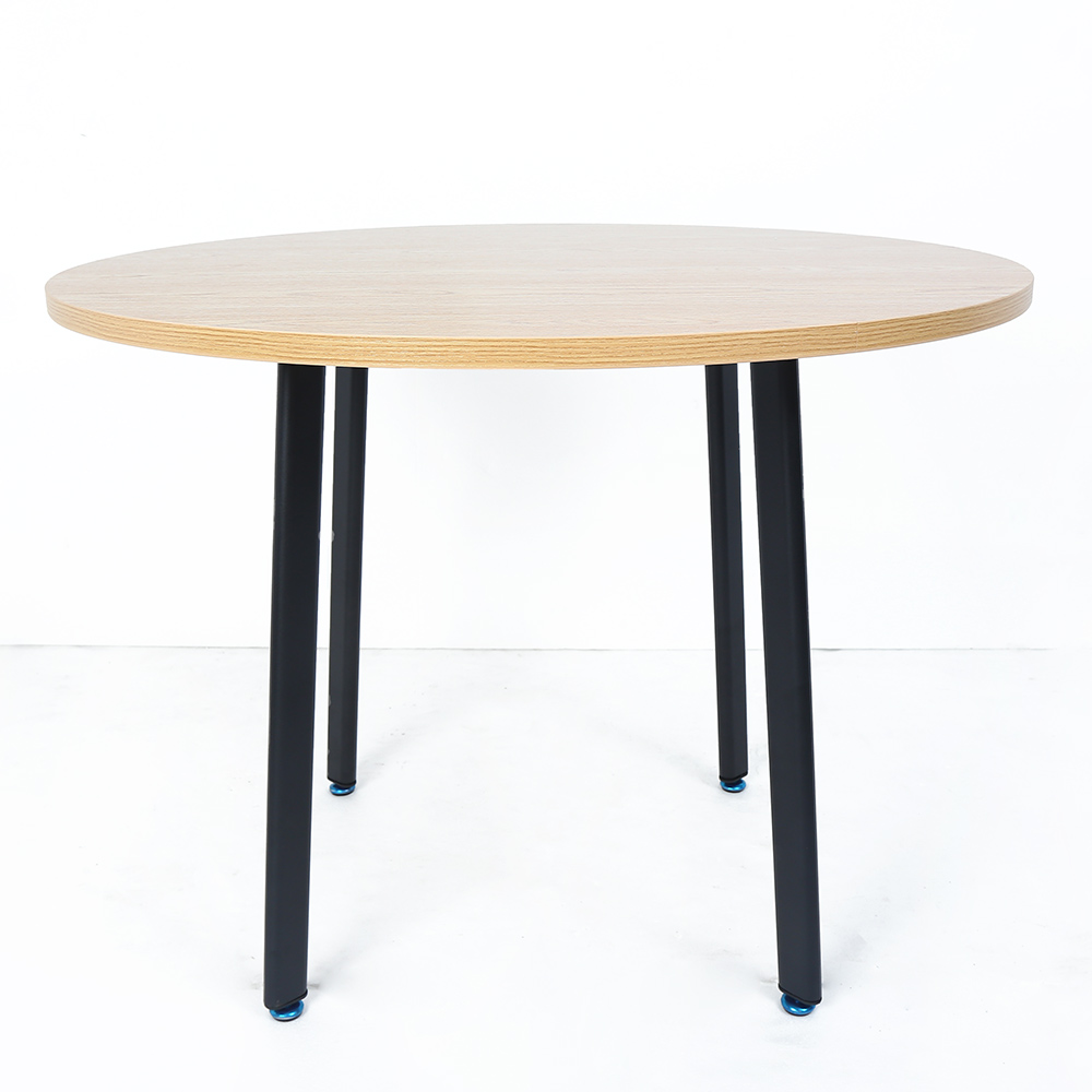 1000mm Round Wooden Small Nesting Dining Table Set for 4 Grey Upholstered Chairs