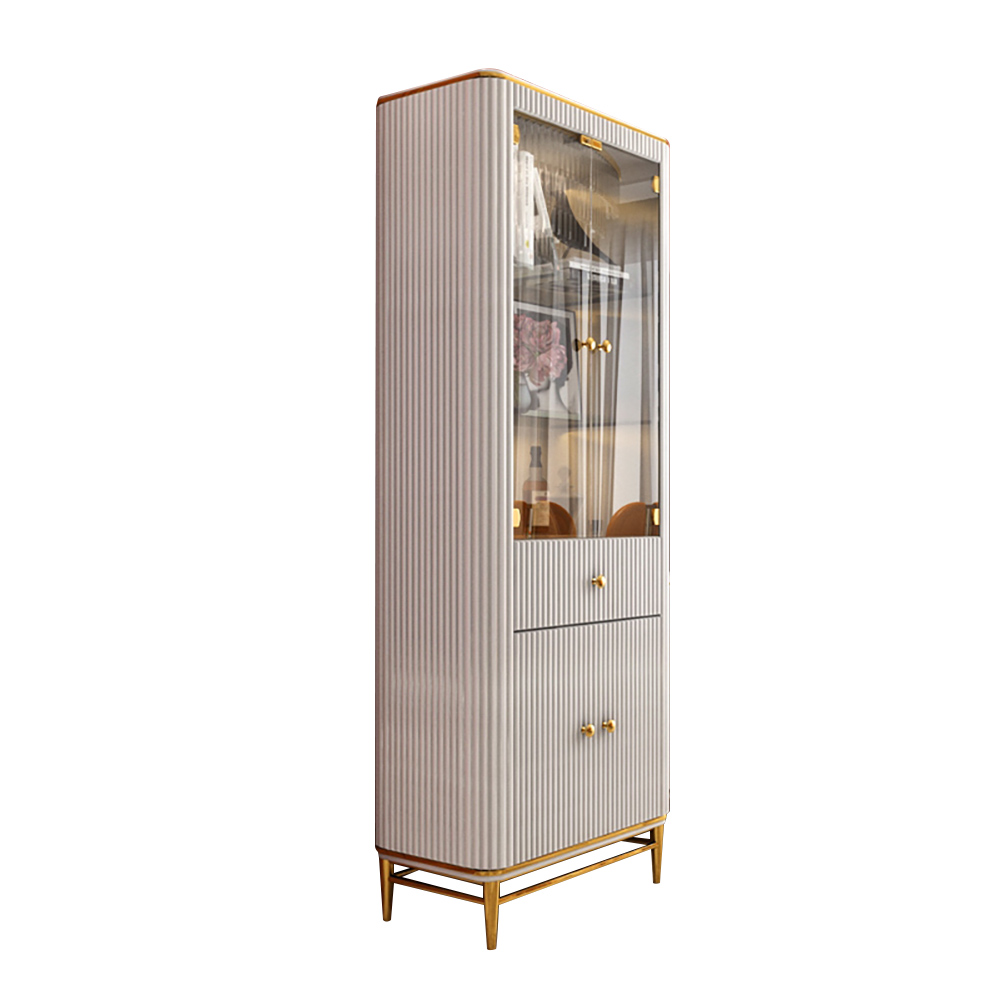 Modern Freestanding Display Cabinet with Shelves & Drawer & Glass Doors  in White