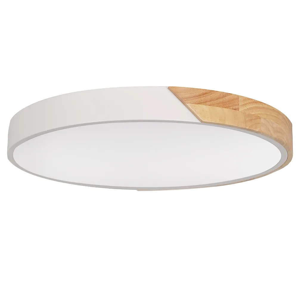 LED Drum Shaped Wood & Metal & Acrylic Large Flush Mount Ceiling Light in White Dimmable