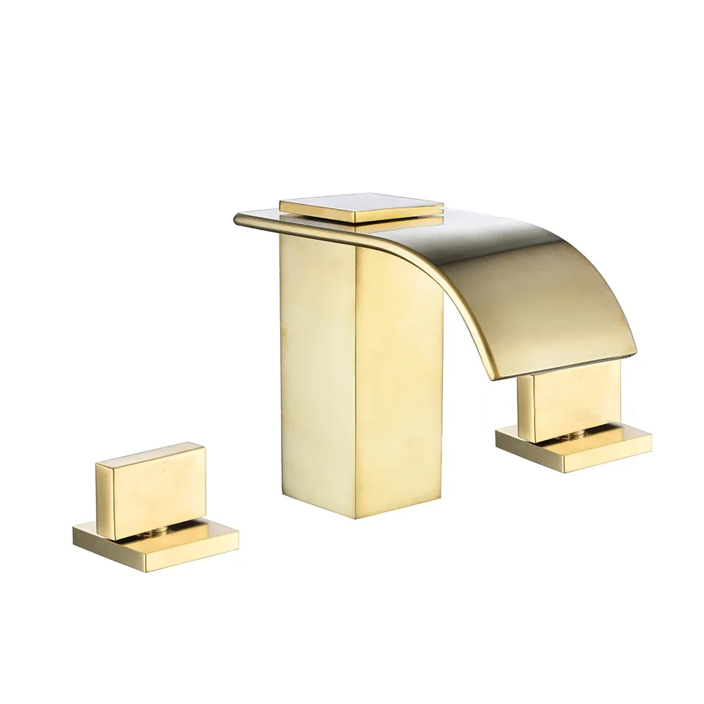 Milly Waterfall Dual Lever 3 Holes Basin Tap Solid Brass for Bathroom