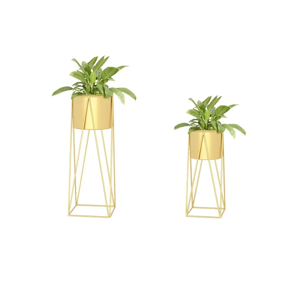 Gold Plant Pots Modern Planter with Gold Stand for Indoor (Set of 2 ...