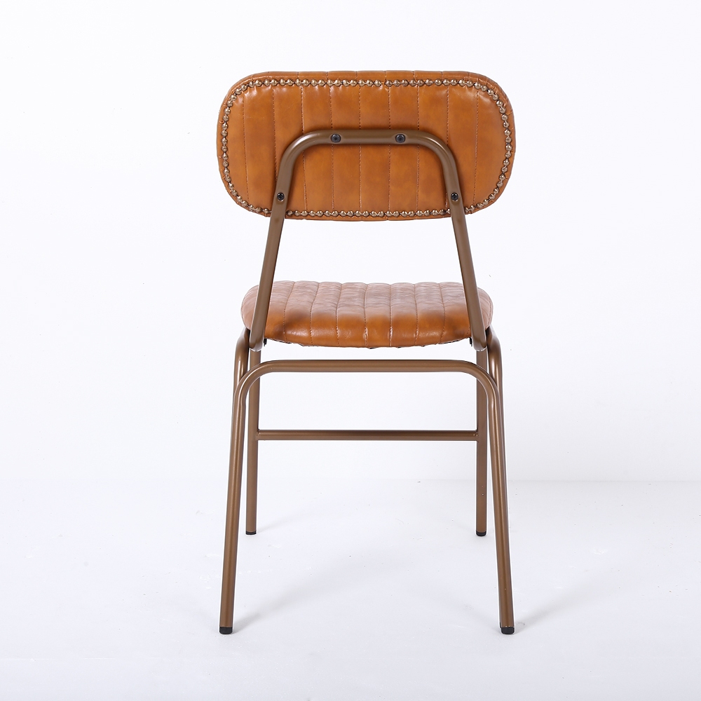 Juego de 2 sillas de comedor marrones de mediados de siglo con tapizado de piel sintética y estructura de metal
