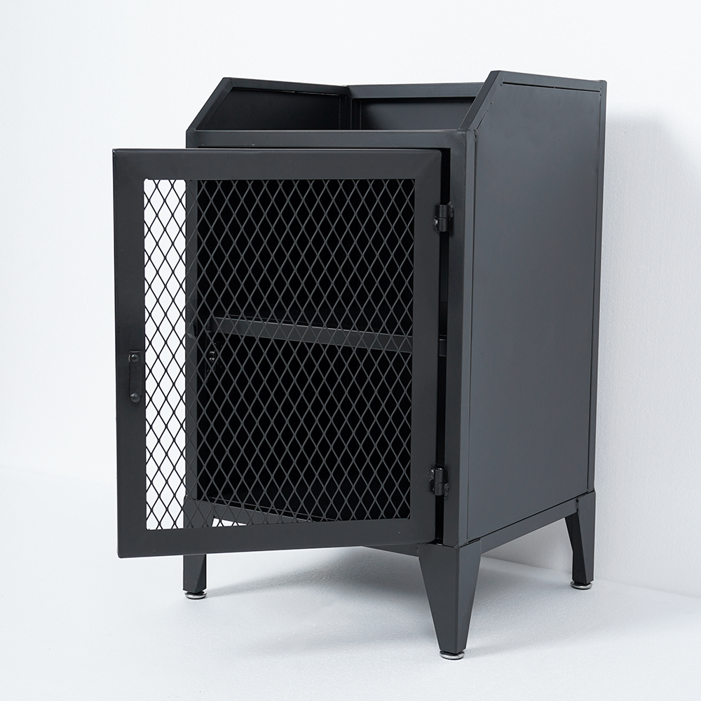Industrial Nightstand with Door 2-Tier Bedside Table Metal Frame Nightstand Rustic Black