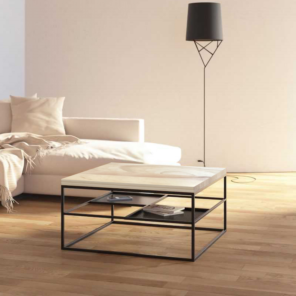 

Industrial Style Square Coffee Table with Storage in Black & Natura