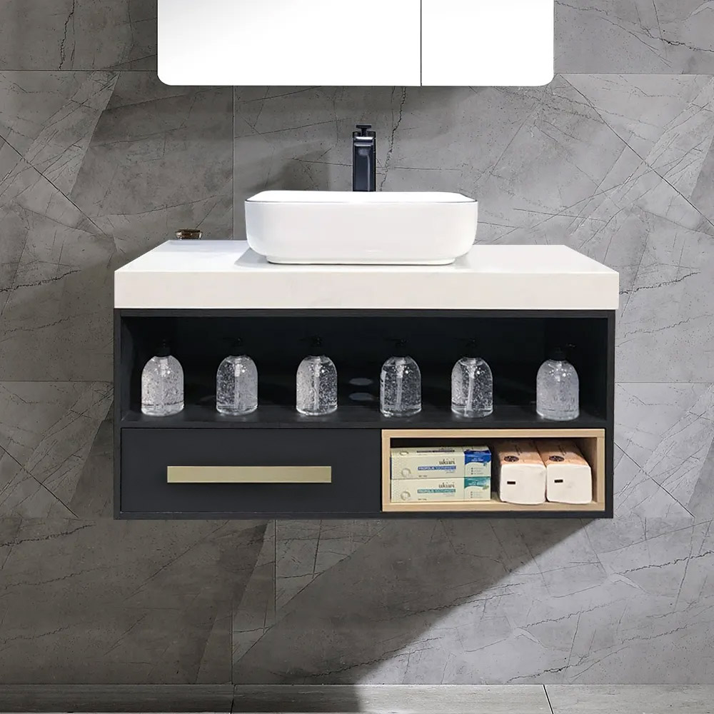 

39.37" Modern Bathroom Vanity Floating Bathroom Cabinet with Ceramic Vessel Sink