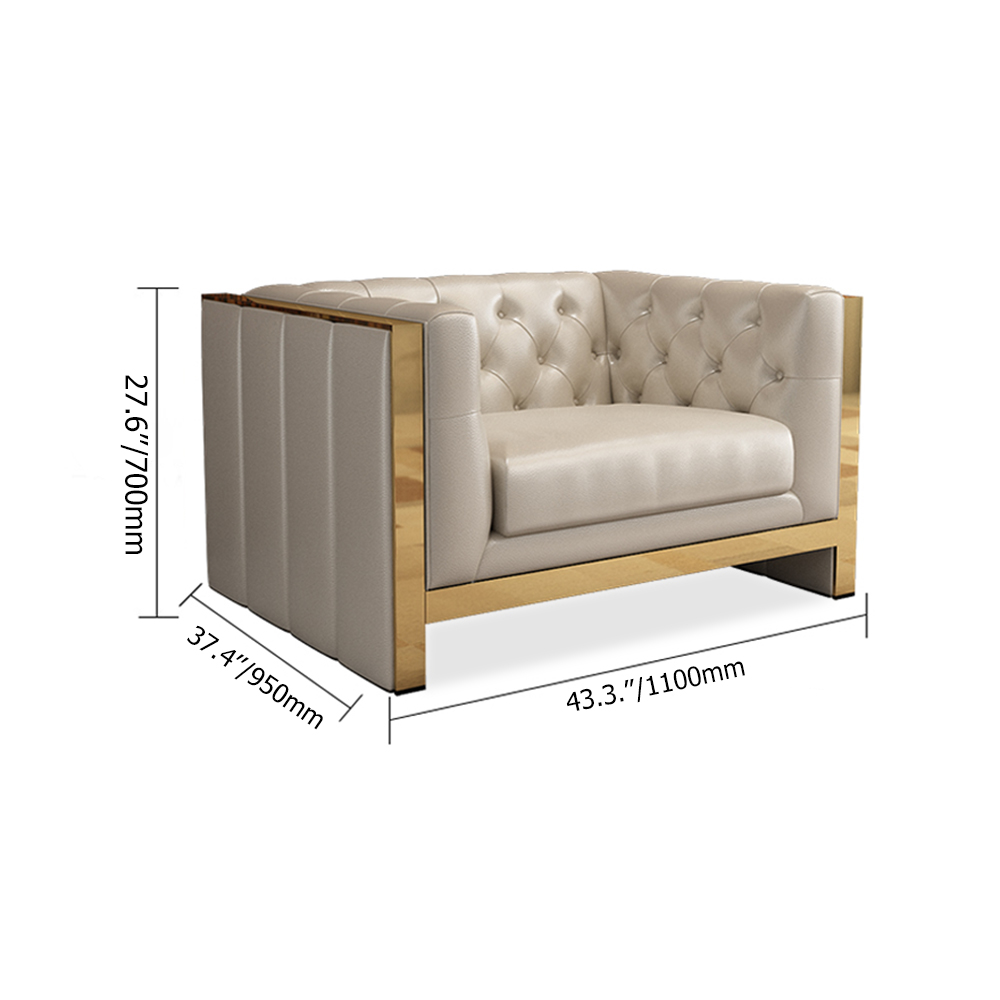 Modern Beige Faux Leather Tufted Sofa & Loveseat Living Room Set of 3