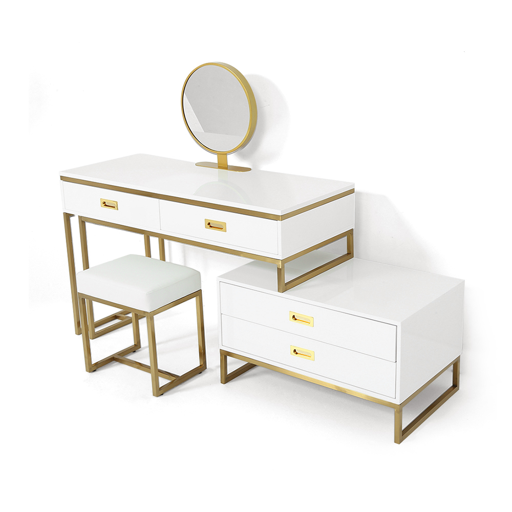 Modern White Makeup Vanity Expandable Dressing Table with Cabinet Mirror&Stool Included