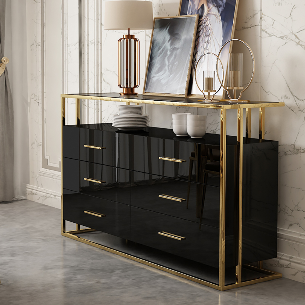 

Post-modern Rectangular Buffet Sideboard with Shelves & Drawers, Black