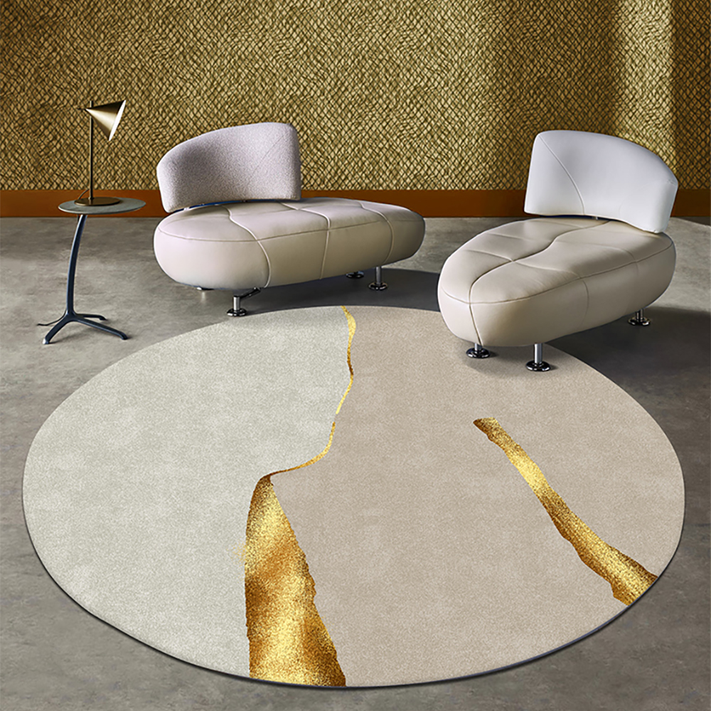 1530mmDia Circular Modern & Creative & Light Luxury Khaki & Gold Area Rug Nylon Rug