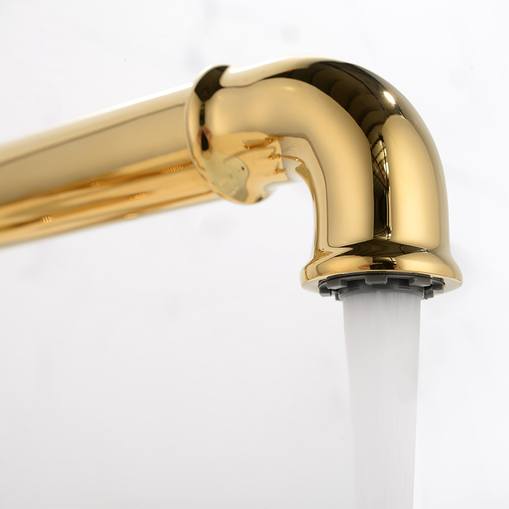 Ruth Industrial Pipe Gold Bathroom Widespread Sink Faucet