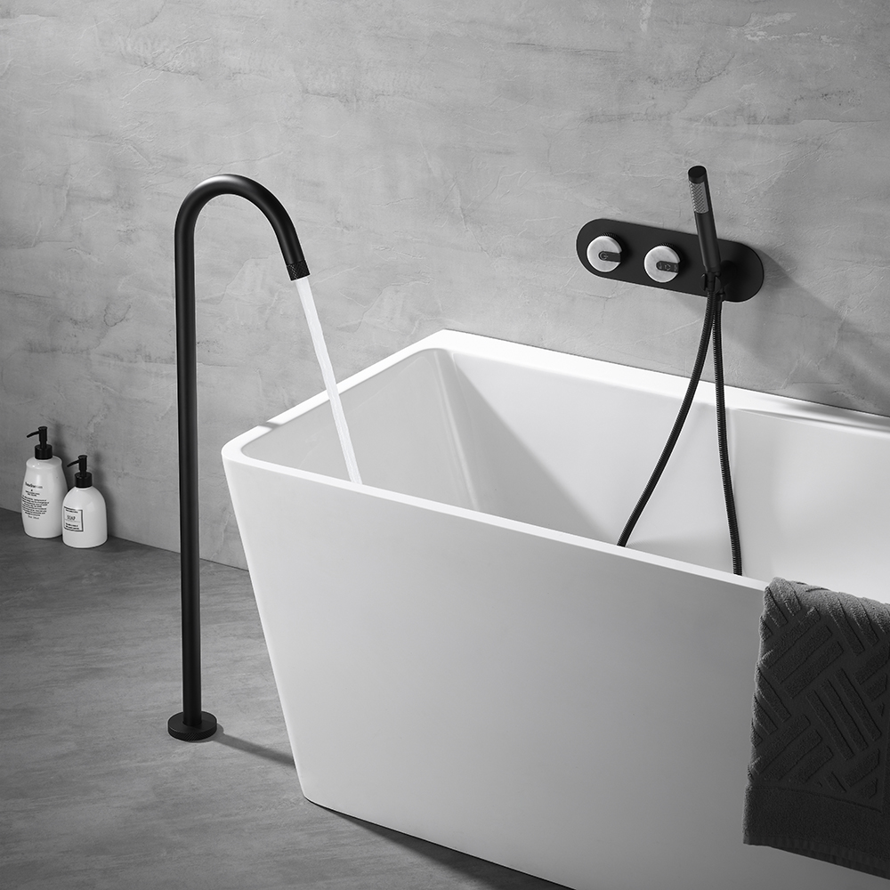 

Double Marble Handles Floor Mounted Tub Faucet with Handshower