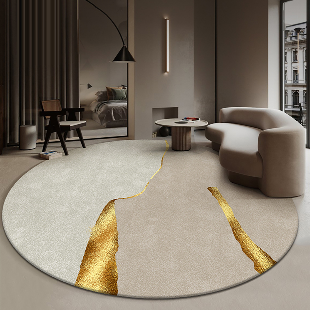 2150mmDia Circular Modern & Creative & Light Luxury Khaki & Gold Area Rug Nylon Rug