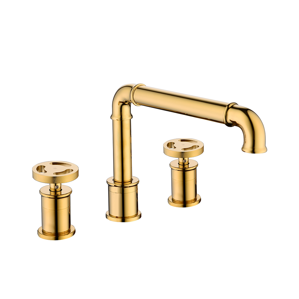 Ruth Industrial Pipe Gold Bathroom Widespread Sink Faucet
