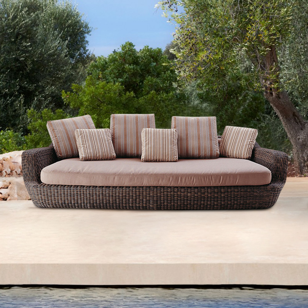 

Rustic Wide Outdoor Patio Sofa with Cushion in Rattan Base