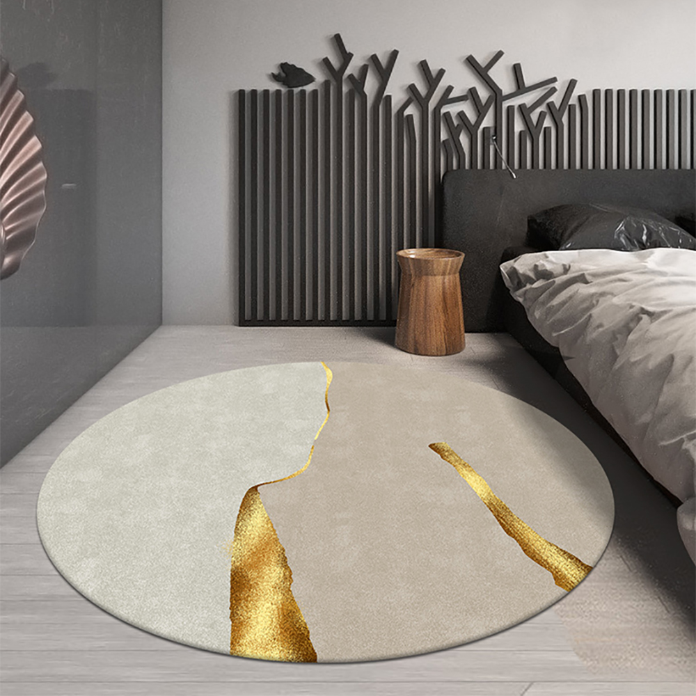 8.7' x 8.7' Circular Modern & Creative & Light Luxury Khaki & Gold Area Rug Nylon Rug Rugs