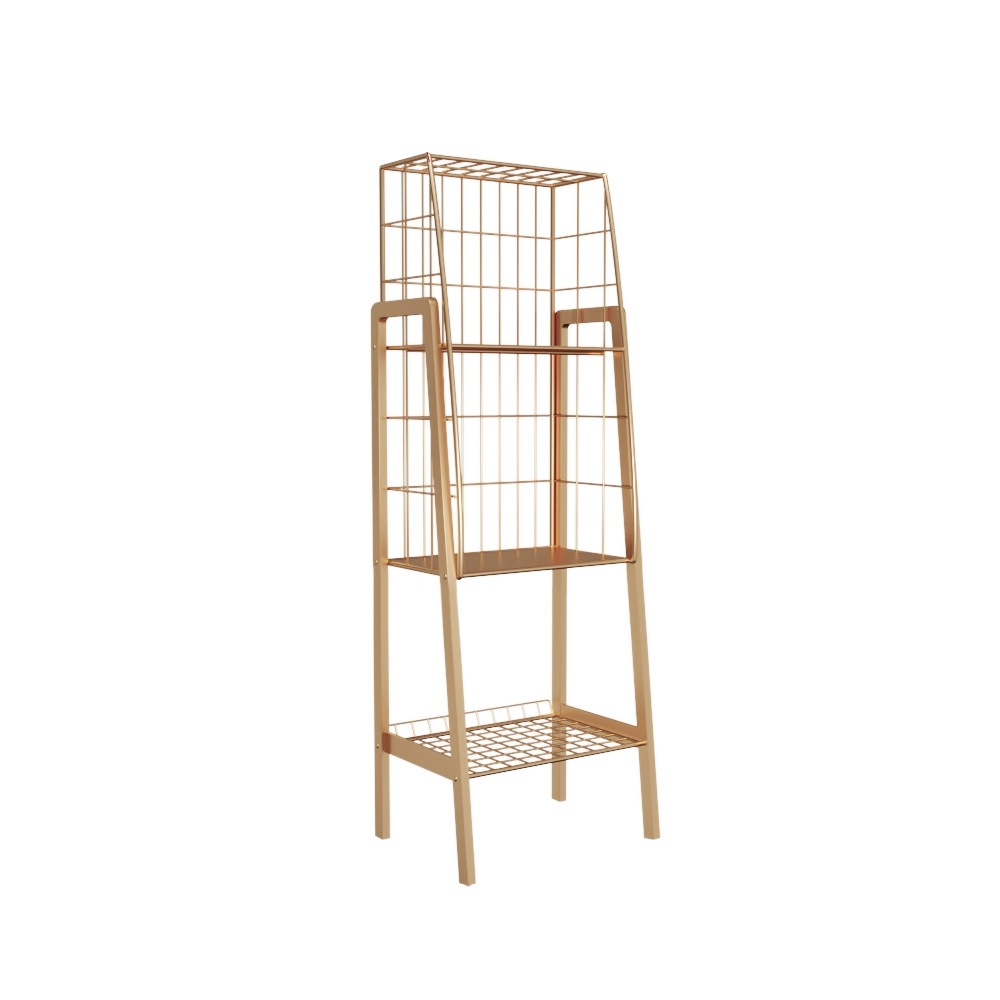 Industrial Gold Bookshelf with 3-Tier Basket Office Bookcase