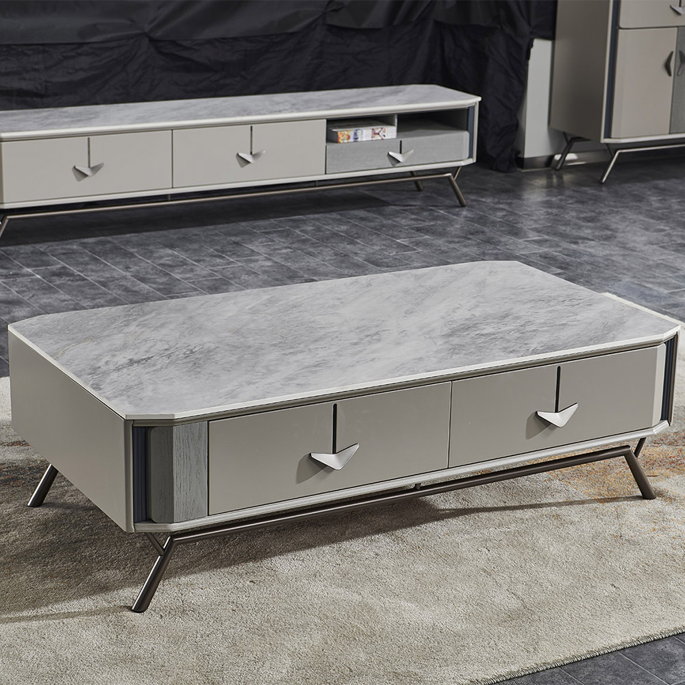 

51.2" Contemporary Gray Rectangular Coffee Table with Storage Stone Top