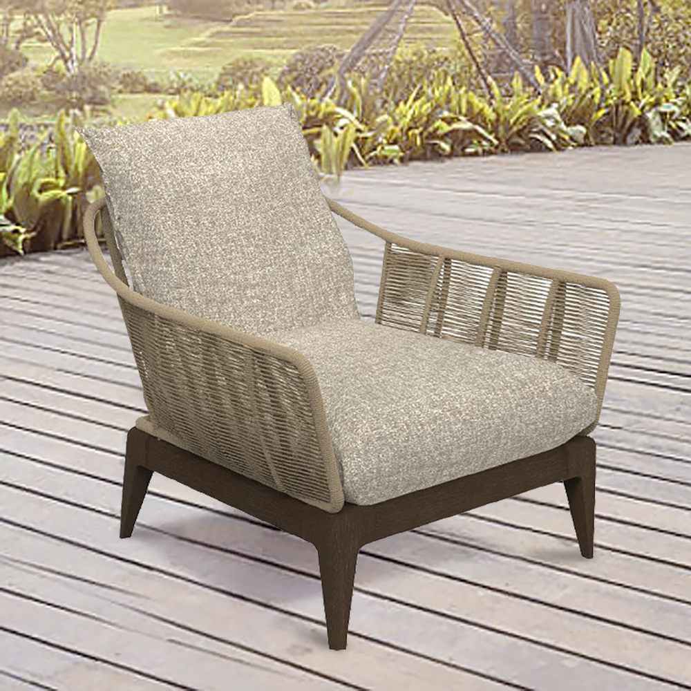 

Khaki Outdoor Patio Chair with Teak Wood Base and Cushion