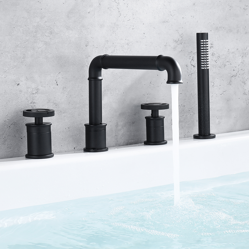 

Ruth Deck Mounted Roman Tub Filler Faucet with Handheld Shower in Black