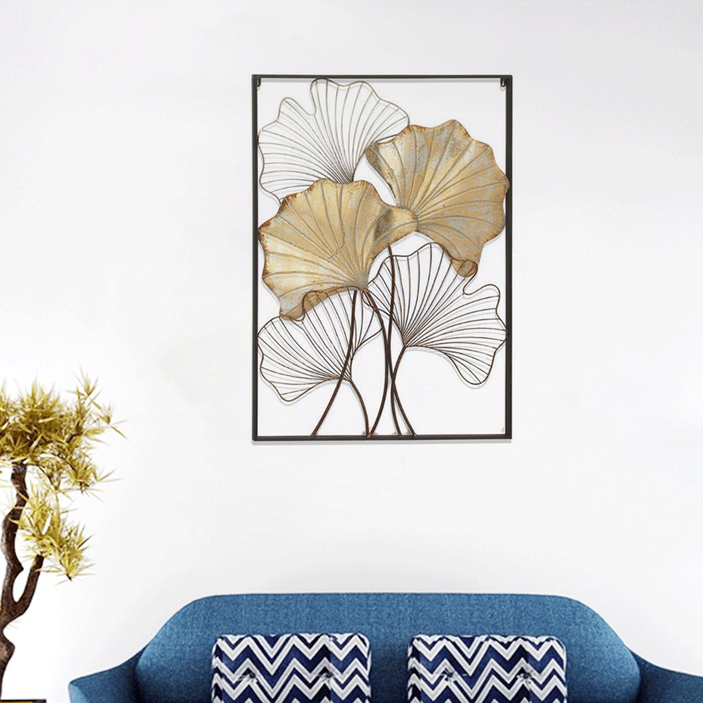 

Chinese Metal Gold Ginkgo Leaf Modern Home Wall Decor with Rectangular Frame