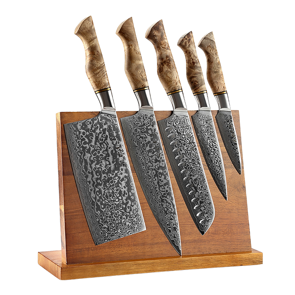 6 Pieces Damascus Kitchen Knife Set with Wooden Block & Wood Handle