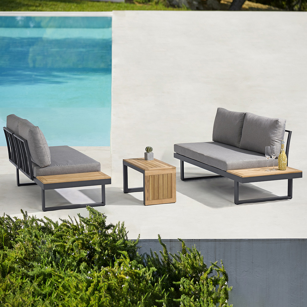 Image of 3-Pieces Sectional Outdoor Sofa Set with Cushion Back and Side Table