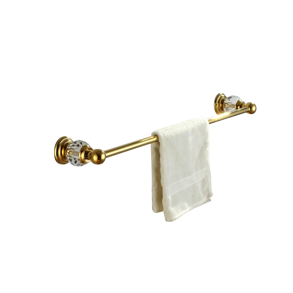 Charles Modern Wall-Mount 610mm Crystal Gold Finish Bathroom Single Towel Rail
