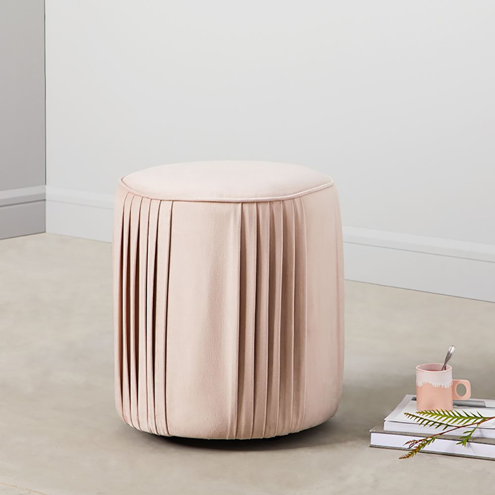 

17.7" Modern Round Velvet Ottoman Vanity Stool, Pink