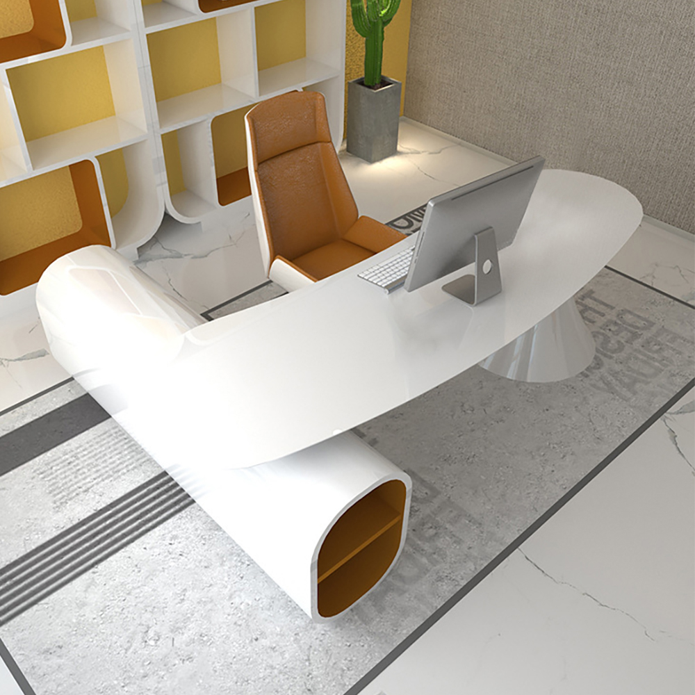

70.9" Modern White Creative L-Shape Executive Desk Office Storage Desk Right Hand