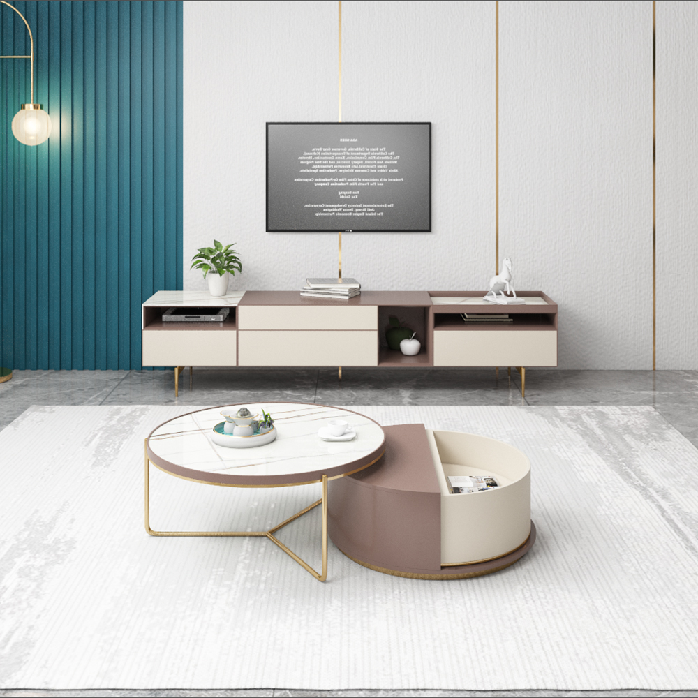 

Modern Stone Top Coffee Table Set with Storage Round Nesting Coffee Table Set of 2