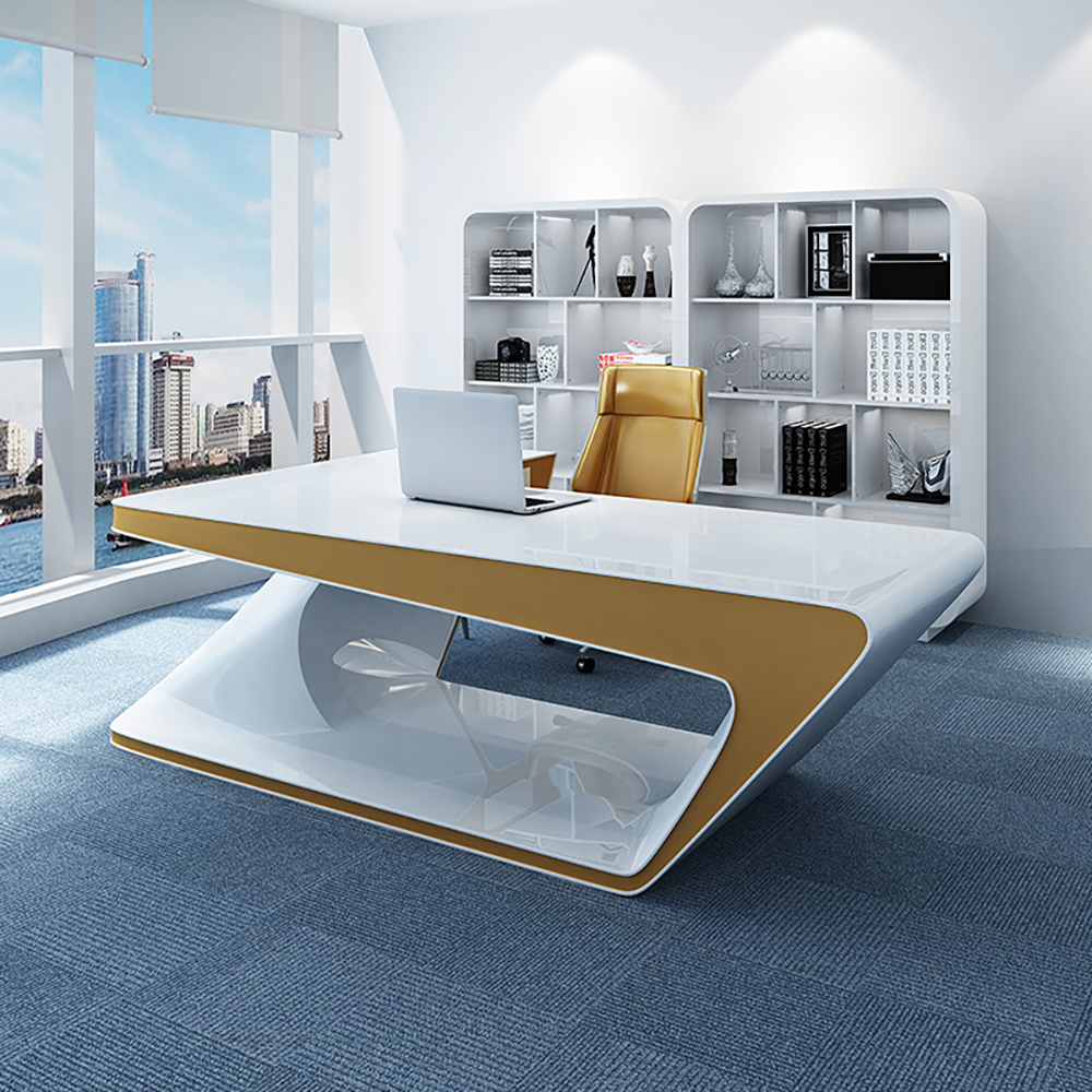 

79" Modern L-Shape Office Desk in MDF & Metal White Executive Desk Right Hand