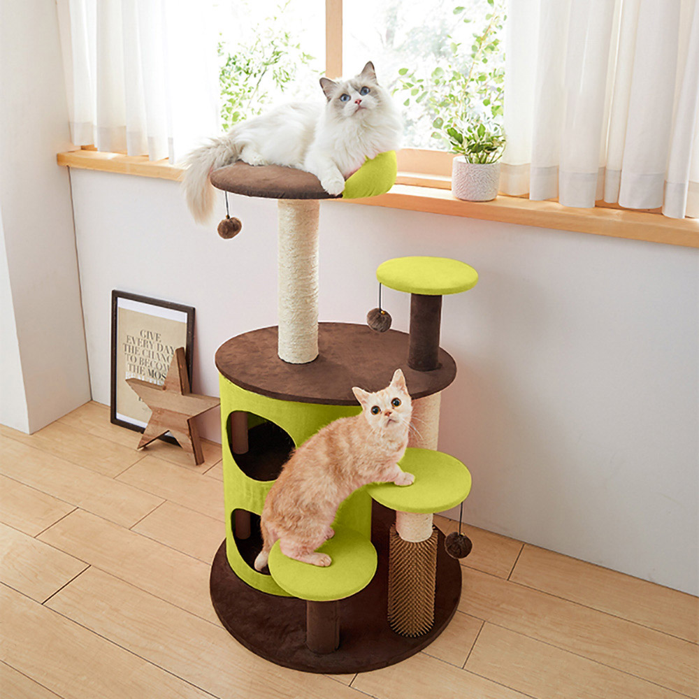 Green Velvet Cat Tree Condo 40.1" Cat Tower And Perch Scratching Post Teasing Toy