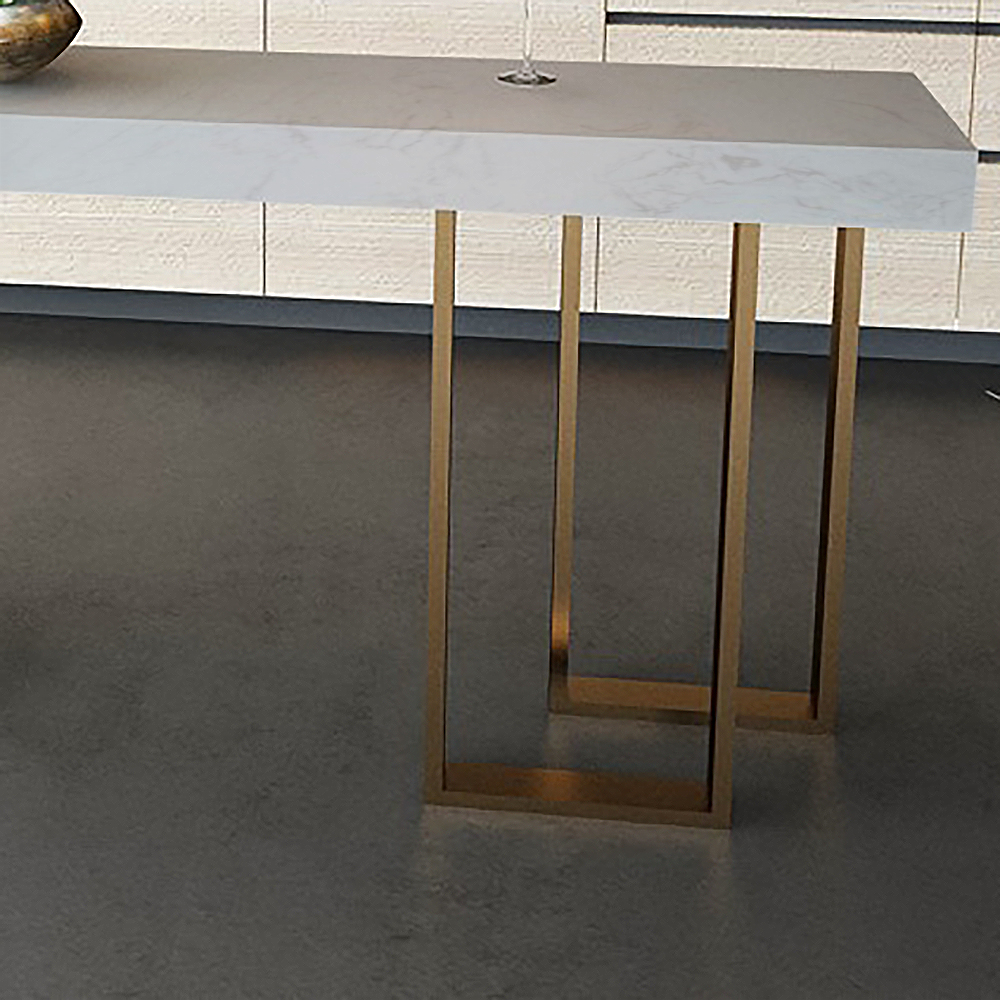 Modern White Bar Table Marble Top & Metal Base Pub Table