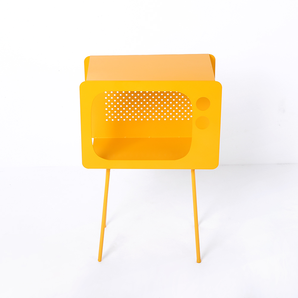 Stert Modern End Table in Television Shape Hollow Side Table in Fresh Yellow