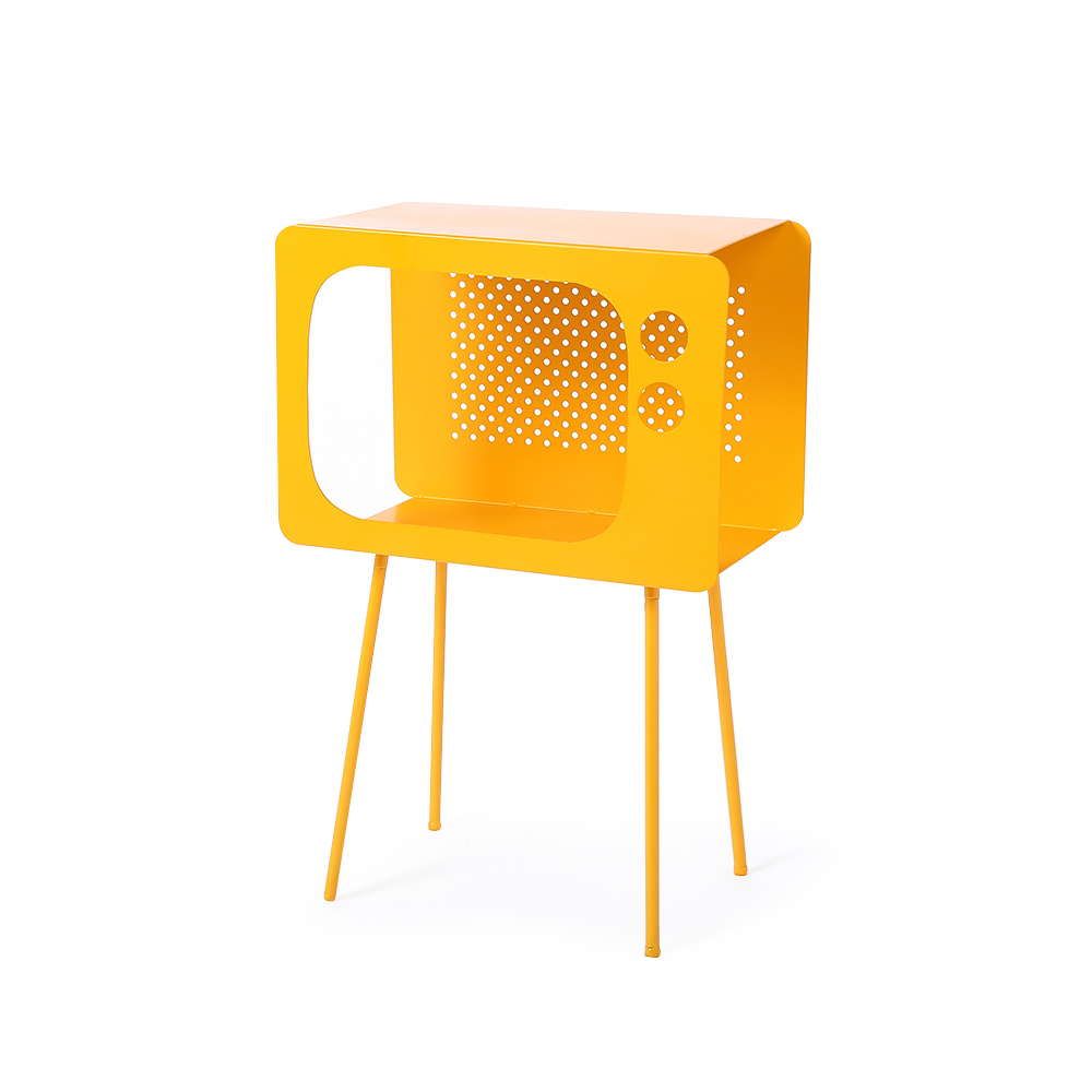 Stert Modern End Table in Television Shape Hollow Side Table in Fresh Yellow