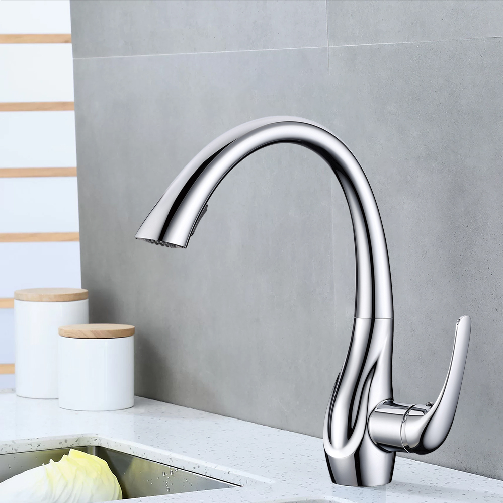 

Pull Down Single Handle Kitchen Faucet Solid Brass