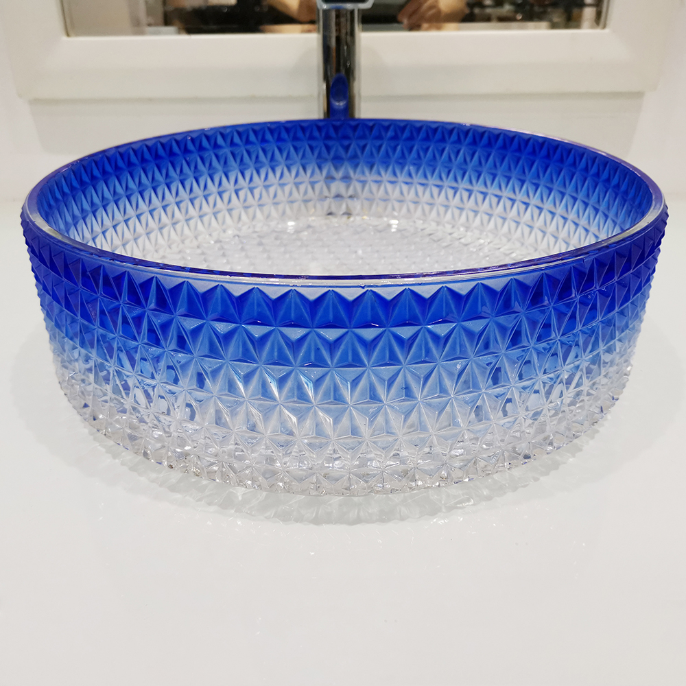 

Vessel Ombre Transparent Diamond Shaped Crystal Glass Bathroom Wash Sink