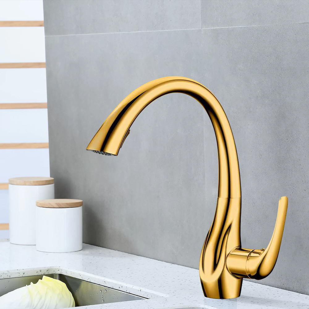 

Pull Down Single Handle Kitchen Faucet Solid Brass