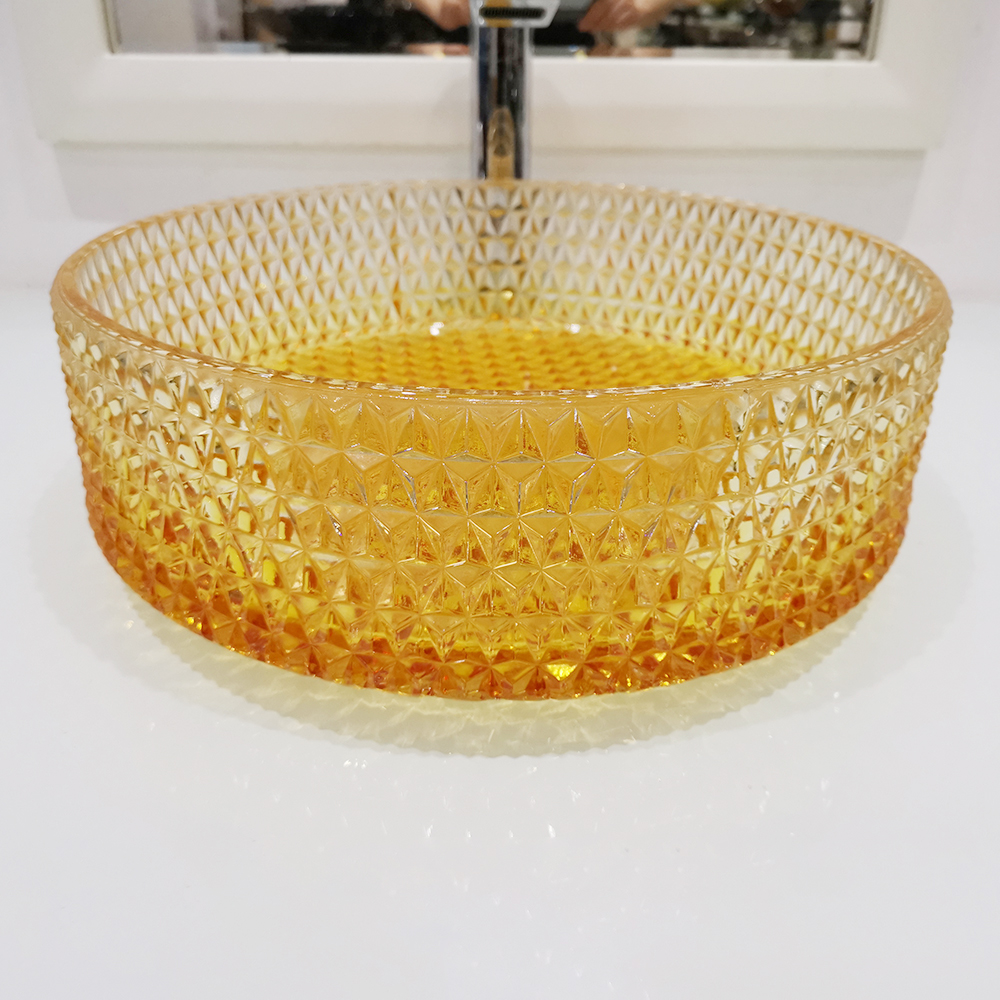 

Vessel Ombre Transparent Diamond Shaped Crystal Glass Bathroom Wash Sink