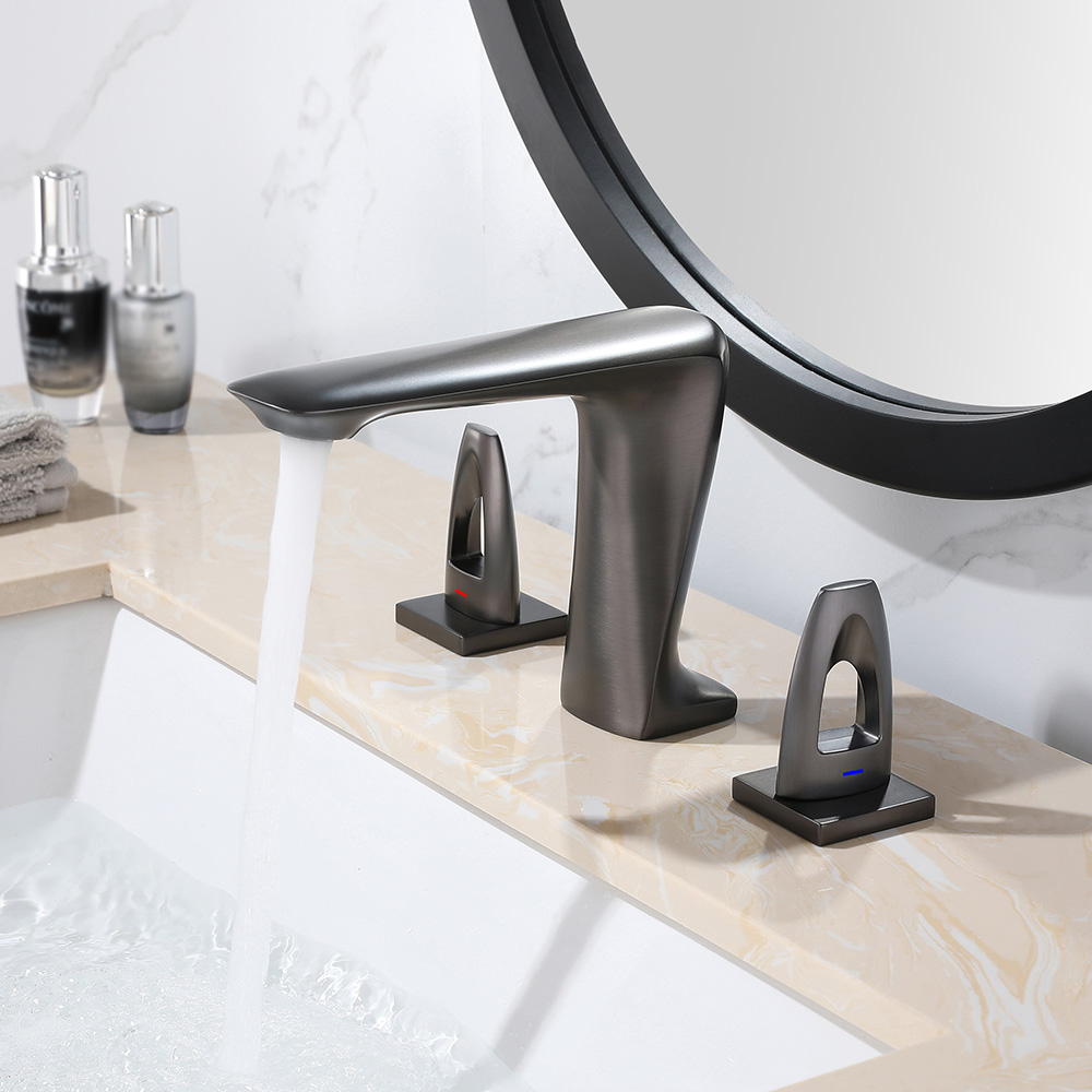 

Modern Bathroom Widespread Sink Faucet Double Handle in Gunmetal Gray