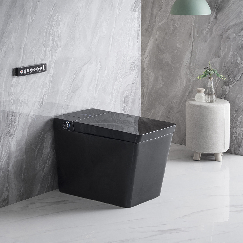 Image of Black Smart One-Piece Floor Square Toilet with Remote Control and Automatic Cover
