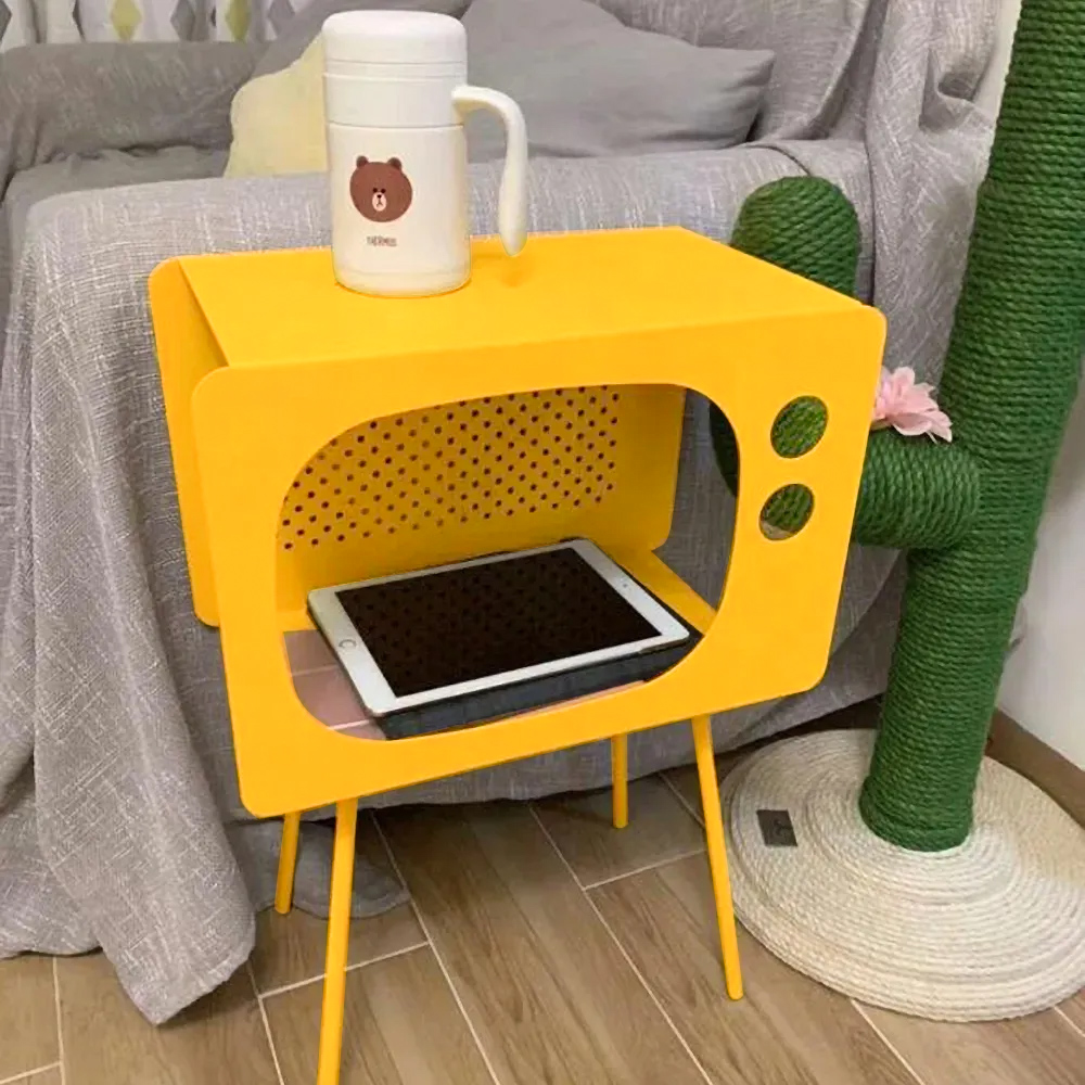 Modern End Table in Television Shape Hollow Side Table in Fresh Yellow