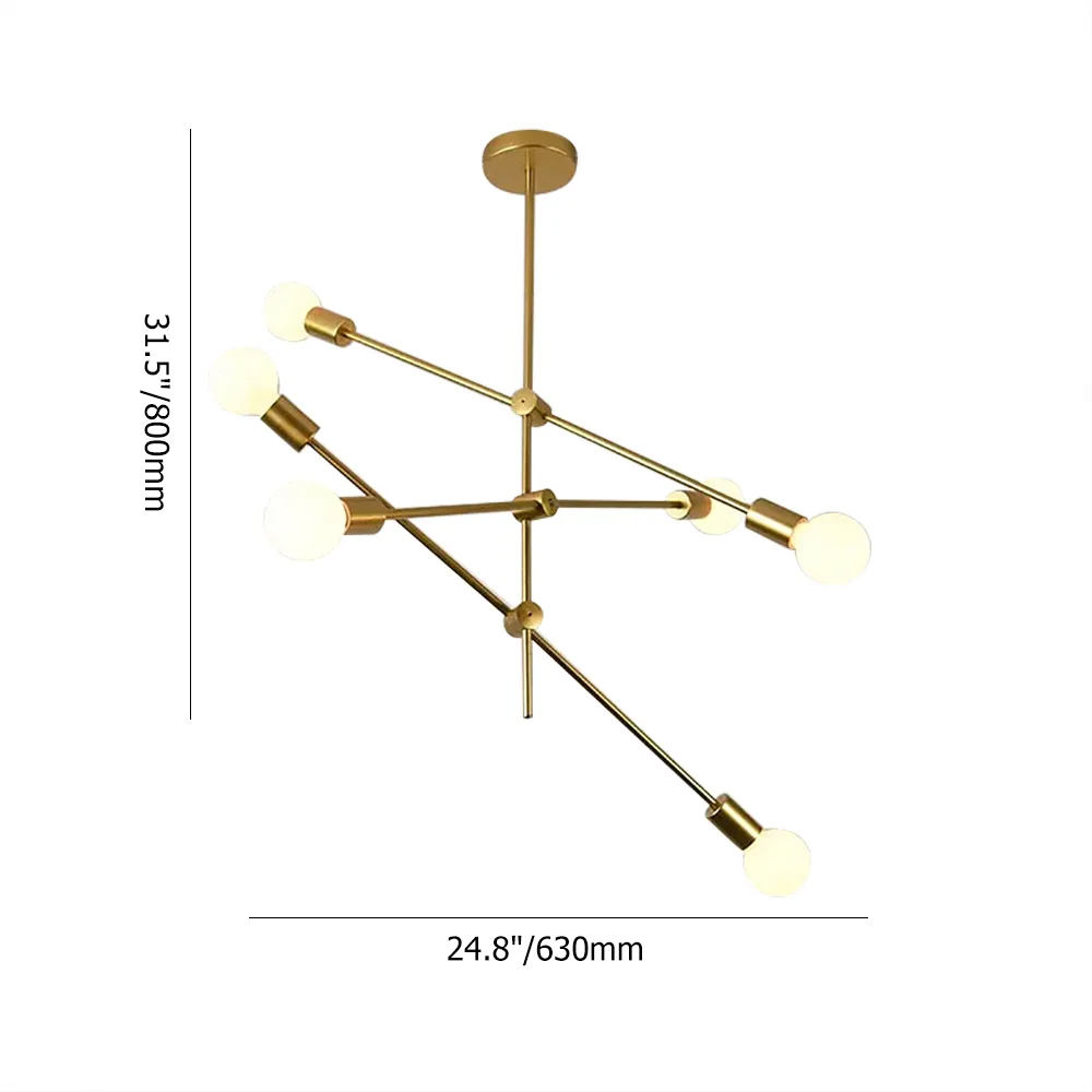 Modern Luxurious Style Gold Metal Ceiling Light Adjustable Branch 6-Light Pendant Light